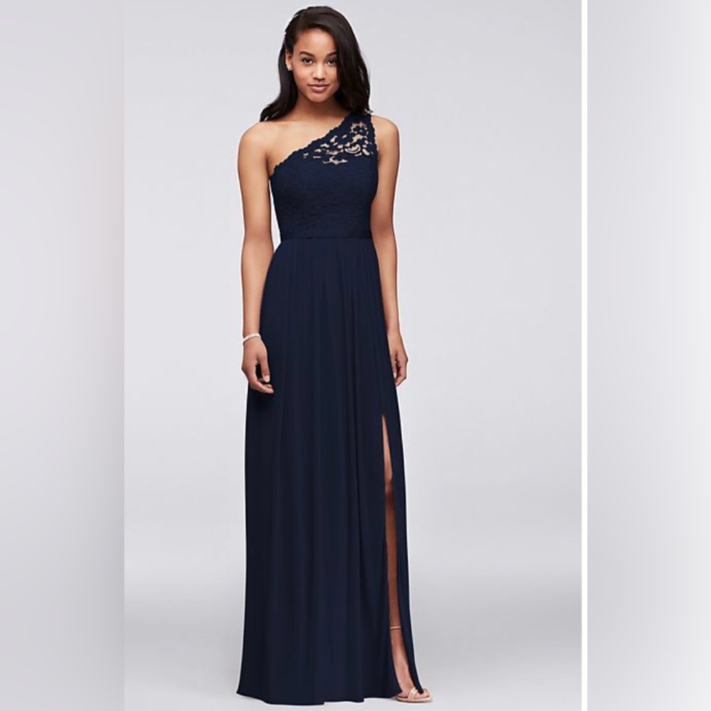 Navy Blue Lace One Shoulder Bridesmaids Dress size 8